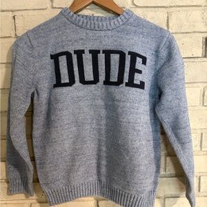 Gymboree Light Blue heathered 'DUDE' Crewneck Sweater size L 10-12 EUC